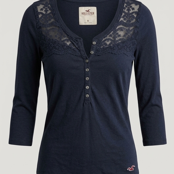 Hollister Tops - Y2k Hollister Dark Blue Lace Accent Shirt
